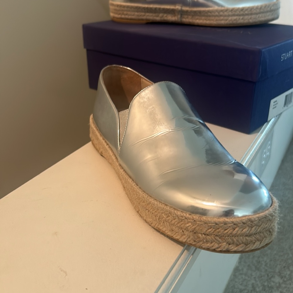 Stuart Weitzman Silver Espadrille Slip-Ons - Picture 2 of 10